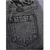 imageGirls Ripped Raw Hem Straight Leg Jean Shorts Elastic Waist Zipper Fly Denim ShortsBlack