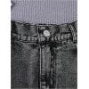 imageGirls Ripped Raw Hem Straight Leg Jean Shorts Elastic Waist Zipper Fly Denim ShortsBlack
