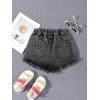 imageGirls Ripped Raw Hem Straight Leg Jean Shorts Elastic Waist Zipper Fly Denim ShortsLight Black