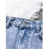 imageGirls Ripped Raw Hem Straight Leg Jean Shorts Elastic Waist Zipper Fly Denim ShortsLight Blue