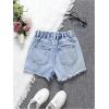 imageGirls Ripped Raw Hem Straight Leg Jean Shorts Elastic Waist Zipper Fly Denim ShortsLight Blue