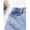 imageGirls Ripped Raw Hem Straight Leg Jean Shorts Elastic Waist Zipper Fly Denim ShortsLight Blue
