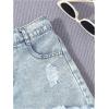 imageGirls Ripped Raw Hem Straight Leg Jean Shorts Elastic Waist Zipper Fly Denim ShortsLight Wash