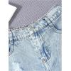 imageGirls Ripped Raw Hem Straight Leg Jean Shorts Elastic Waist Zipper Fly Denim ShortsLight Wash