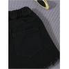 imageGirls Ripped Raw Hem Straight Leg Jean Shorts Elastic Waist Zipper Fly Denim ShortsPure Black