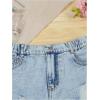 imageGirls Ripped Raw Hem Straight Leg Jean Shorts Elastic Waist Zipper Fly Denim ShortsPure Blue
