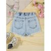 imageGirls Ripped Raw Hem Straight Leg Jean Shorts Elastic Waist Zipper Fly Denim ShortsPure Blue