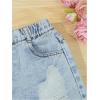 imageGirls Ripped Raw Hem Straight Leg Jean Shorts Elastic Waist Zipper Fly Denim ShortsPure Blue