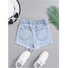 imageGirls Ripped Raw Hem Straight Leg Jean Shorts Elastic Waist Zipper Fly Denim ShortsSolid Blue