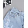 imageGirls Ripped Raw Hem Straight Leg Jean Shorts Elastic Waist Zipper Fly Denim ShortsSolid Blue