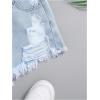 imageGirls Ripped Raw Hem Straight Leg Jean Shorts Elastic Waist Zipper Fly Denim ShortsSolid Blue
