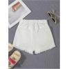 imageGirls Ripped Raw Hem Straight Leg Jean Shorts Elastic Waist Zipper Fly Denim ShortsWhite