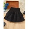 imageGirls Tiered Layer Shirred Boho Smocked Skirts Casual Cute High Waisted Pleated Ruffle Flowy Elastic SkirtsBlack