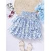 imageGirls Tiered Layer Shirred Boho Smocked Skirts Casual Cute High Waisted Pleated Ruffle Flowy Elastic SkirtsBlue