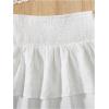 imageGirls Tiered Layer Shirred Boho Smocked Skirts Casual Cute High Waisted Pleated Ruffle Flowy Elastic SkirtsWhite