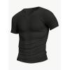 imageMens Ribbed Knit Notched V Neck Tees Casual Short Sleeve T Shirt Summer Basic TopsBlack