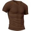 imageMens Ribbed Knit Notched V Neck Tees Casual Short Sleeve T Shirt Summer Basic TopsCoffee Brown