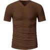 imageMens Ribbed Knit Notched V Neck Tees Casual Short Sleeve T Shirt Summer Basic TopsCoffee Brown