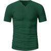 imageMens Ribbed Knit Notched V Neck Tees Casual Short Sleeve T Shirt Summer Basic TopsGreen