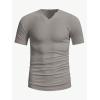 imageMens Ribbed Knit Notched V Neck Tees Casual Short Sleeve T Shirt Summer Basic TopsGrey