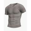 imageMens Ribbed Knit Notched V Neck Tees Casual Short Sleeve T Shirt Summer Basic TopsGrey