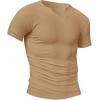 imageMens Ribbed Knit Notched V Neck Tees Casual Short Sleeve T Shirt Summer Basic TopsKhaki
