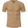 imageMens Ribbed Knit Notched V Neck Tees Casual Short Sleeve T Shirt Summer Basic TopsKhaki