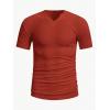 imageMens Ribbed Knit Notched V Neck Tees Casual Short Sleeve T Shirt Summer Basic TopsRed
