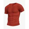 imageMens Ribbed Knit Notched V Neck Tees Casual Short Sleeve T Shirt Summer Basic TopsRed