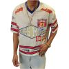 imageMens Y2K Mesh Jersey Shirts V Neck Half Sleeve Number Graphic Tees Color Block Sport T ShirtBeige