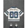 imageMens Y2K Mesh Jersey Shirts V Neck Half Sleeve Number Graphic Tees Color Block Sport T ShirtDeep Blue White