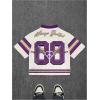 imageMens Y2K Mesh Jersey Shirts V Neck Half Sleeve Number Graphic Tees Color Block Sport T ShirtPurple White