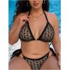 imageWomen Plus Size Thong Bikini Sets String Two Piece Halter Swimsuits with Tie Side BottomBlack