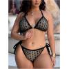 imageWomen Plus Size Thong Bikini Sets String Two Piece Halter Swimsuits with Tie Side BottomBlack