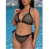 imageWomen Plus Size Thong Bikini Sets String Two Piece Halter Swimsuits with Tie Side BottomBlack