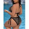 imageWomen Plus Size Thong Bikini Sets String Two Piece Halter Swimsuits with Tie Side BottomBlack