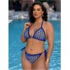 imageWomen Plus Size Thong Bikini Sets String Two Piece Halter Swimsuits with Tie Side BottomBlue