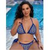 imageWomen Plus Size Thong Bikini Sets String Two Piece Halter Swimsuits with Tie Side BottomBlue