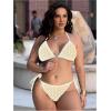 imageWomen Plus Size Thong Bikini Sets String Two Piece Halter Swimsuits with Tie Side BottomLight White