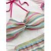 imageWomens 2 Piece Boho Vacation Summer Outfits Clothing Set Striped Backless Halter Tops and Fringe Short Skirt SetsMulticolor