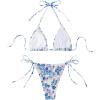 imageWomens 2 Piece Floral Bikini Sets Smocked Halter Triangle Bikini Drawstring Tie Side Sexy Cute SwimsuitsBlue Purple