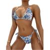 imageWomens 2 Piece Floral Bikini Sets Smocked Halter Triangle Bikini Drawstring Tie Side Sexy Cute SwimsuitsBlue Purple
