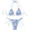imageWomens 2 Piece Floral Bikini Sets Smocked Halter Triangle Bikini Drawstring Tie Side Sexy Cute SwimsuitsBlue Purple