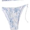 imageWomens 2 Piece Floral Bikini Sets Smocked Halter Triangle Bikini Drawstring Tie Side Sexy Cute SwimsuitsBlue and White