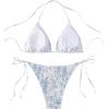 imageWomens 2 Piece Floral Bikini Sets Smocked Halter Triangle Bikini Drawstring Tie Side Sexy Cute SwimsuitsBlue and White