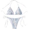 imageWomens 2 Piece Floral Bikini Sets Smocked Halter Triangle Bikini Drawstring Tie Side Sexy Cute SwimsuitsBlue and White