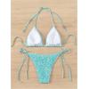 imageWomens 2 Piece Floral Bikini Sets Smocked Halter Triangle Bikini Drawstring Tie Side Sexy Cute SwimsuitsBright Blue