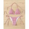 imageWomens 2 Piece Floral Bikini Sets Smocked Halter Triangle Bikini Drawstring Tie Side Sexy Cute SwimsuitsBright Pink