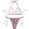 imageWomens 2 Piece Floral Bikini Sets Smocked Halter Triangle Bikini Drawstring Tie Side Sexy Cute SwimsuitsHot Pink