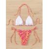 imageWomens 2 Piece Floral Bikini Sets Smocked Halter Triangle Bikini Drawstring Tie Side Sexy Cute SwimsuitsPink Orange